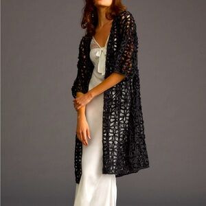 By Anthropologie Textured Cutout Duster Black